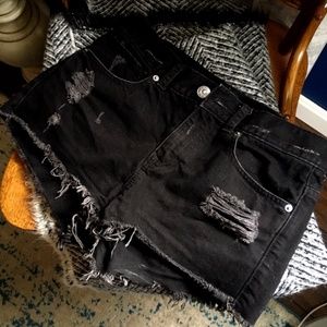 Black High-waisted Distressed Jean Shorts (Size 4)